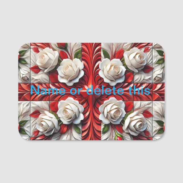 Name tag with English Roses Design (Front)