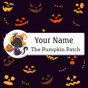 Name Tag with Halloween Pumpkin Custom Text Badge