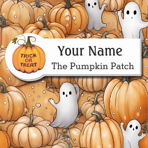 Name Tag with Halloween Pumpkin Custom Text Badge