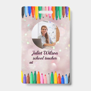 name tags pens teacher id badge	 badge