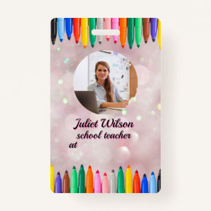 name tags pens teacher id badge	 badge