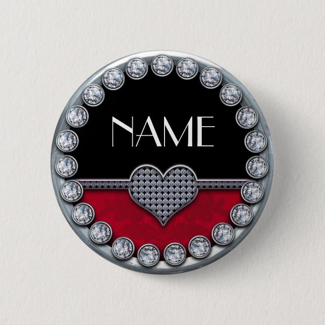 name template button with silver diamonds heart (Front)