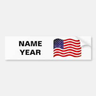 Name Text and American Flag on White  Bumper Sticker