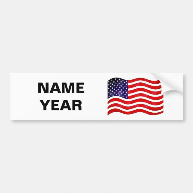Name Text and American Flag on White  Bumper Sticker (Front)