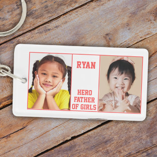 Name, Text and two Photos in Red Frame Keychain