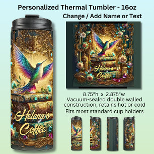 Name Text, Hummingbird & Jewelled Books Thermal Tumbler