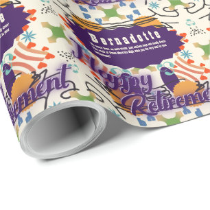 Name Text Message Colourful Pattern Retirement Wrapping Paper