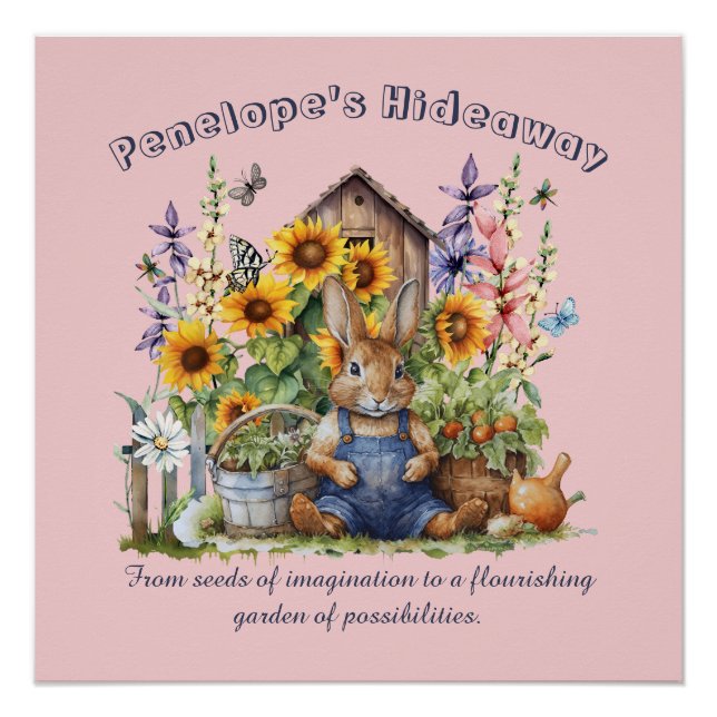 Name Text Saying Flower Garden Sunflowers Rabbit  Poster (Front)