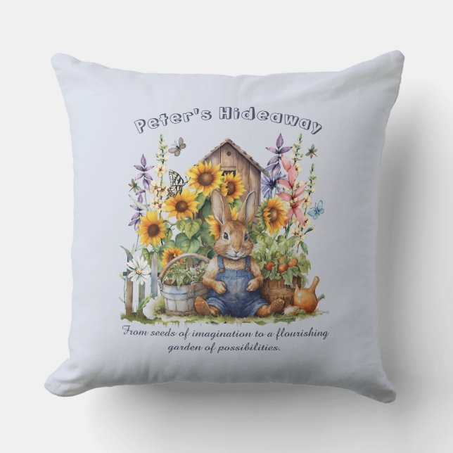 Name Text Saying Flower Garden Sunflowers Rabbit  Throw Pillow (Front)