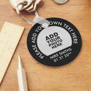 name, text & special date, photo black keychain