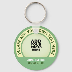 name, text & special date, photo sage green keychain