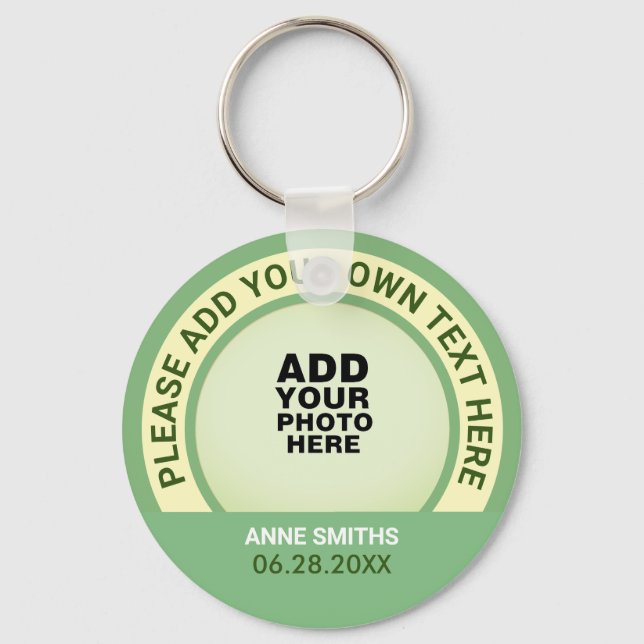 name, text & special date, photo sage green keychain (Front)