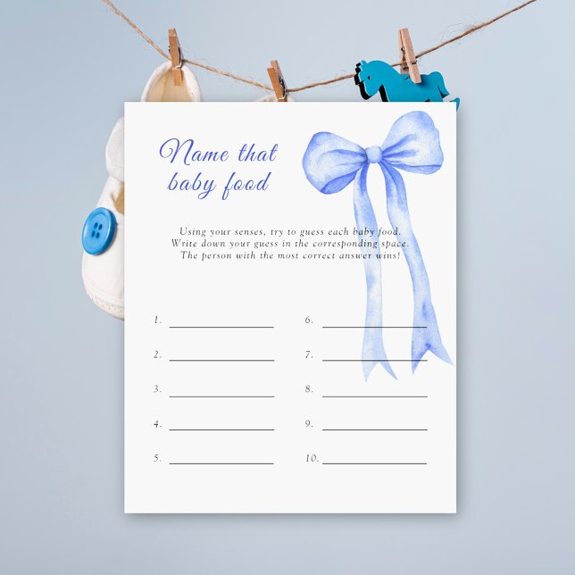 Name that baby food shower game - blue bow theme (Creator Uploaded)