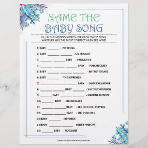 Name That Baby Song [Blue Floral] Letterhead