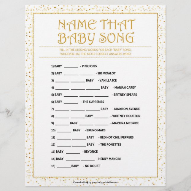 Name That Baby Song [Golden Sparkles] Letterhead (Front)
