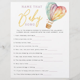 Name That Baby Song Heart Baby Shower Game Sheet