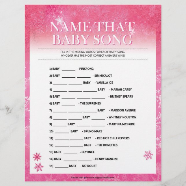 Name That Baby Song [Snowy Pink] Letterhead (Front)