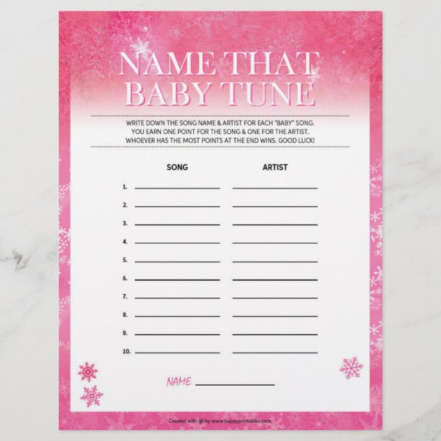 Name That Baby Tune [Snowy Pink] Letterhead (Front)