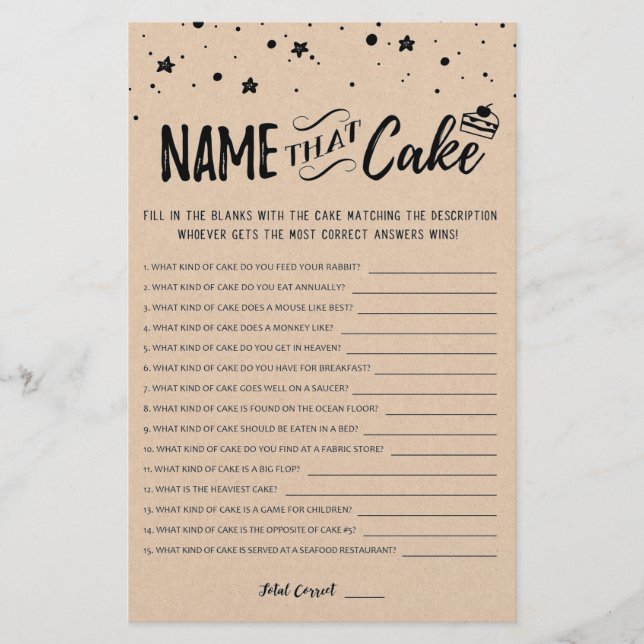 Name that cake Bridal game with Answers (Front)