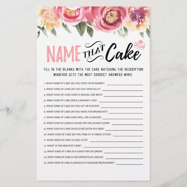 Name that cake game with Answers (Front)
