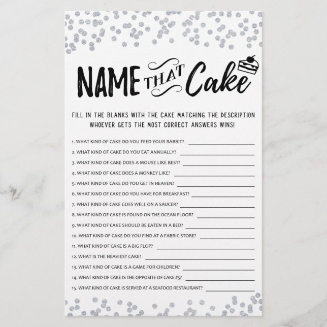 Name that cake game with Answers (Front)