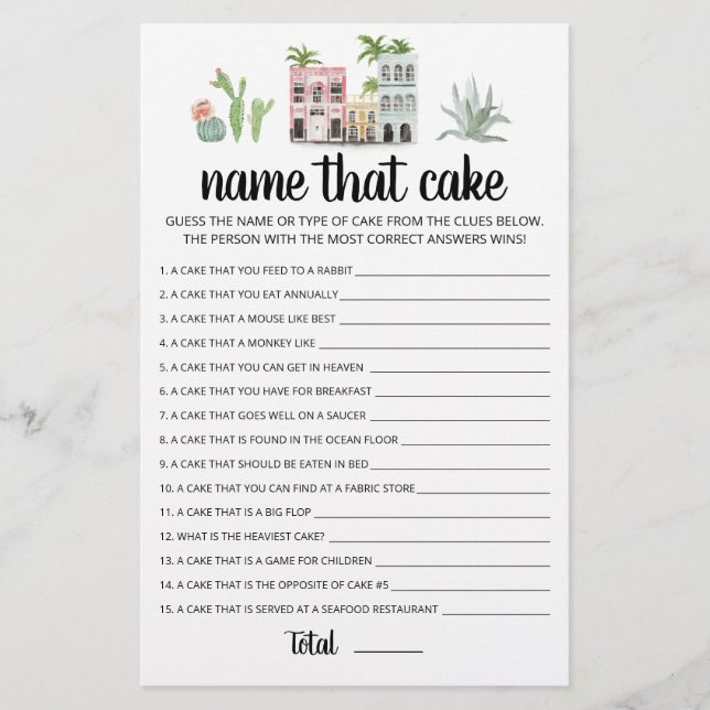 Name that cake Party game with Answers (Front)