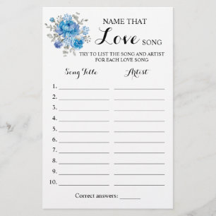 Name that Love Song Blue Flower Game Card