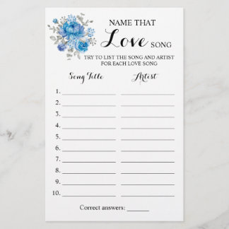 Name that Love Song Blue Flower Game Card