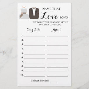 Name that Love Song Bride & Groom Game Card