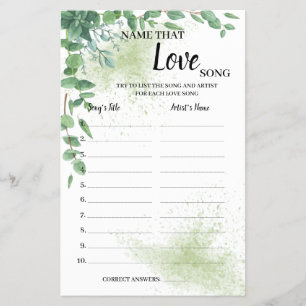 Name that Love Song Eucalyptus Shower Game Card