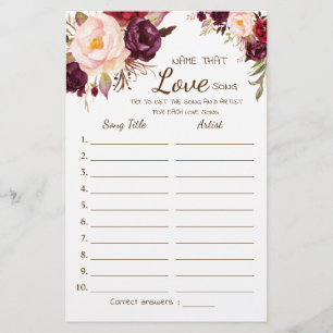 Name that Love Song Marsala Flowers Game Card