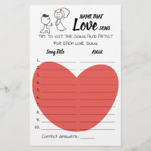 Name that Love Song Wedding Couple Game Card
