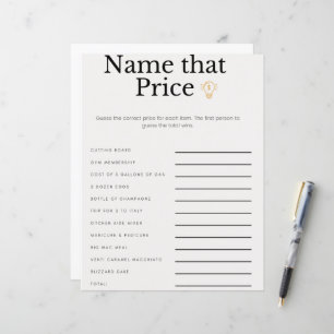 Name that Price Bridal Shower Bridal Brunch Game 