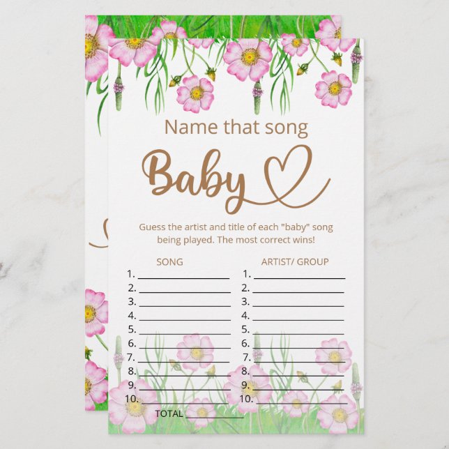 Name that song baby shower game (Front/Back)