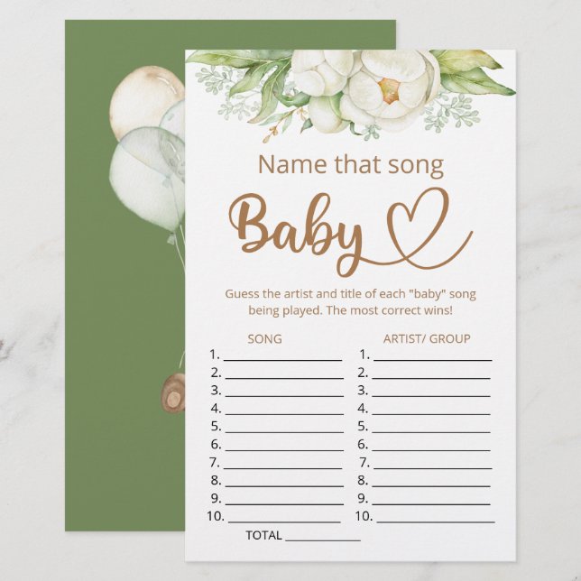Name that song baby shower game (Front/Back)