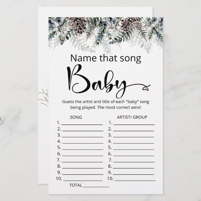 Name that song baby shower game (Front/Back)