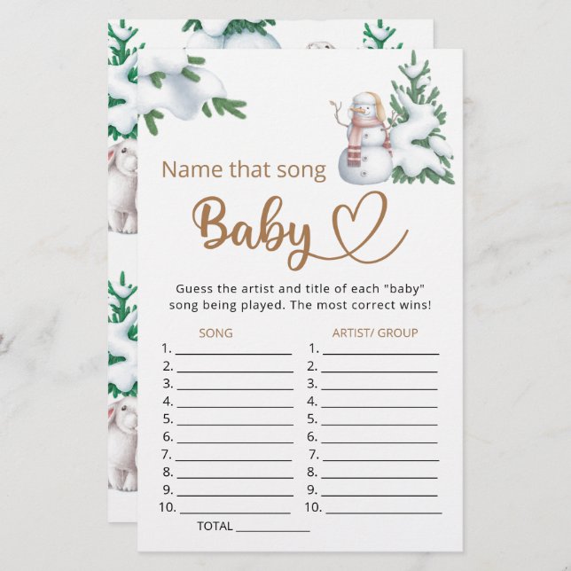 Name that song baby shower game (Front/Back)