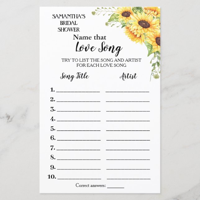 Name that song bridal shower english spanish game (Front)