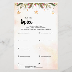 Name that Spice Christmas Bridal Shower Game Card