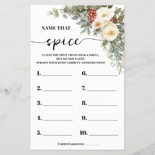 Name that Spice Winter Bridal Shower Game Card
