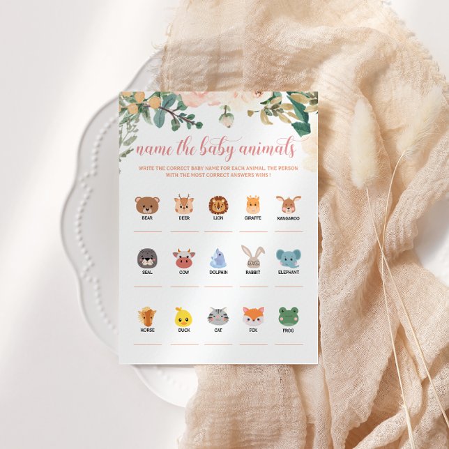 Name the Baby Animals Autumn Baby Shower Game Card (Creator Uploaded)