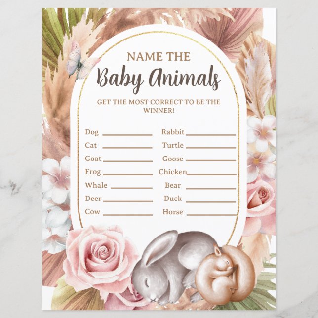 Name the Baby Animals Baby Shower Game (Front)