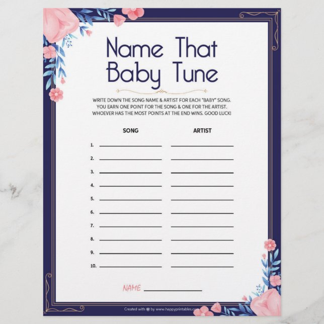 Name The Baby Tune [Floral Frame] Letterhead (Front)
