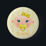 "Name This!" Baby Face Yellow - Button<br><div class="desc">Add a name or any text to that sweet baby illustration,  or simply leave it blank. A cute baby face with a pacifier and a bow on a yellow pastel striped background.</div>