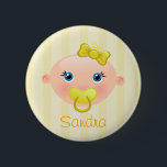 "Name This!" Baby Face Yellow - Button<br><div class="desc">Add a name or any text to that sweet baby illustration,  or simply leave it blank. A cute baby face with a pacifier and a bow on a yellow pastel striped background.</div>