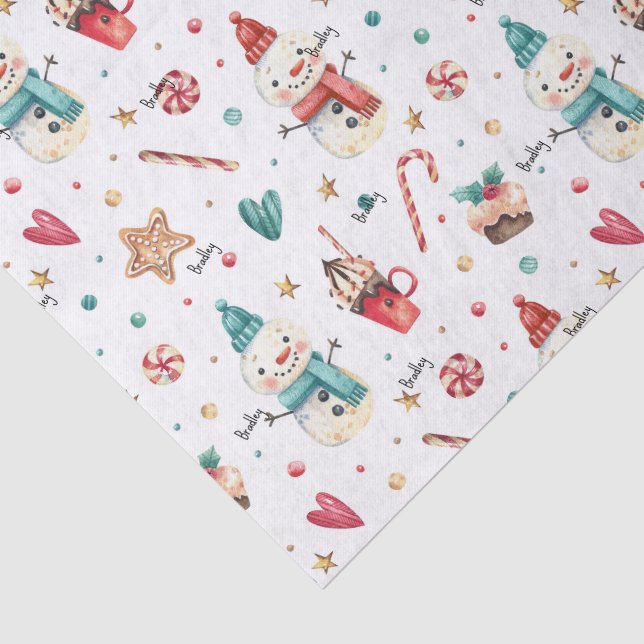 Name, Tissue Paper Candy Snowman Christmas Pattern (Detail)