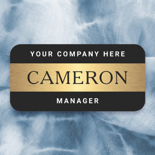 Name, title and company name modern black golden tag