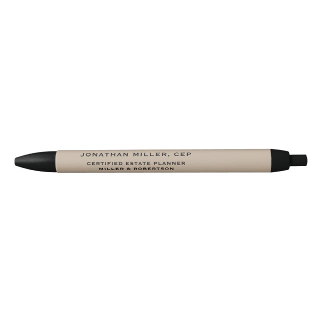 Name Title Company Typographic Beige Black Ink Pen (Front)