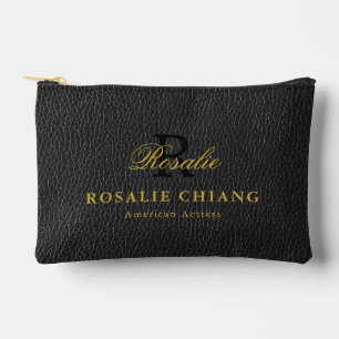 Name & Title with Monogram - Leather Texture Bg Accessory Pouch