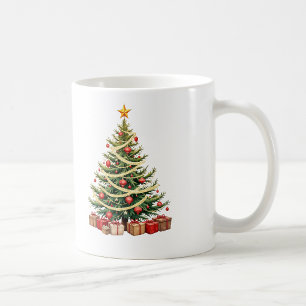 Name, Traditional Decorated Tree, Merry Christmas Coffee Mug